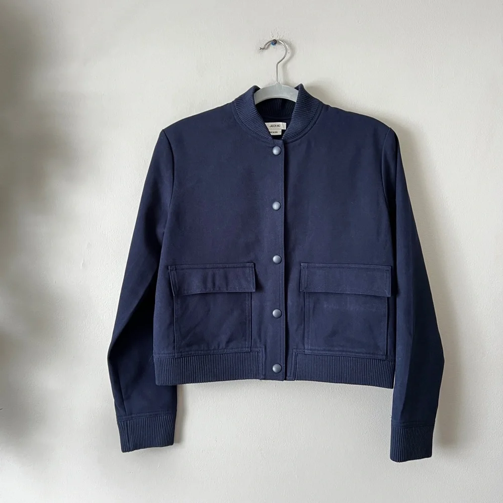 Jason Wu navy blue bomber jacket with pockets line new S - Picture 4 of 14